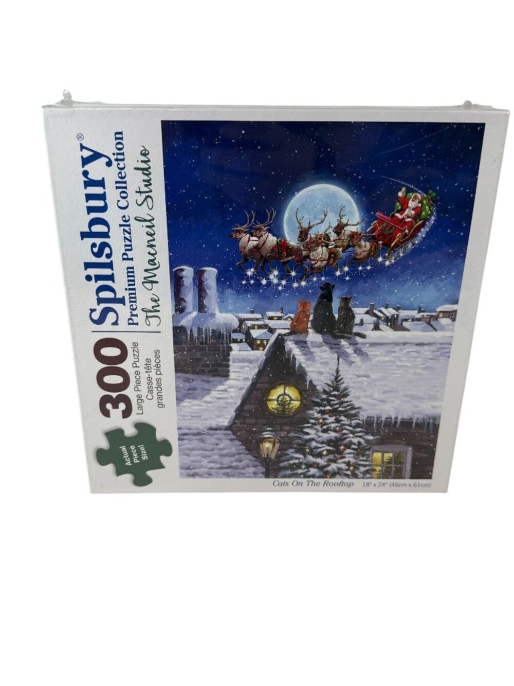 Spilsbury 300-Piece Puzzle Cats On The Rooftop Christmas 18x24 Santa Sleigh
